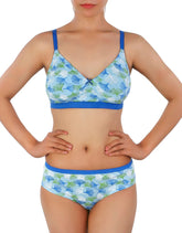 DOUBLE LAYERED COTTON WIREFREE BRA WITH FLORAL PRINT-BLUE