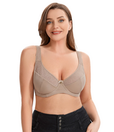 Curvy Double Layered Minimizer Wired Bra with Lace Touch-BEIGE