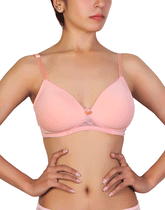 Wireless Go To T-Shirt Bra With a Touch Of Lace-PEACH PEARL