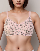 COTTON DOUBLE LAYERED MID HIGH PANEL NON WIRED PRINTED BRA -CANDY FLORAL PRINT