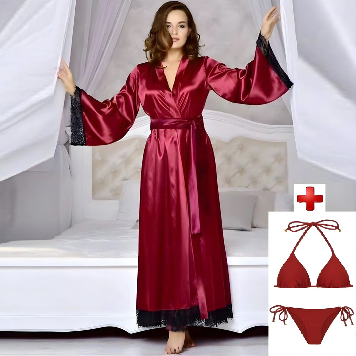 Pack of 3 – Bridal Black Silk Nighty Set | Hot Sexy Long Gown | Night Suit & Sleepwear
