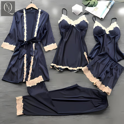Stylish Silk Night Dress & Lingerie Set – Pack of 5