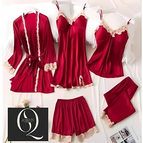 Stylish Silk Night Dress & Lingerie Set – Pack of 5