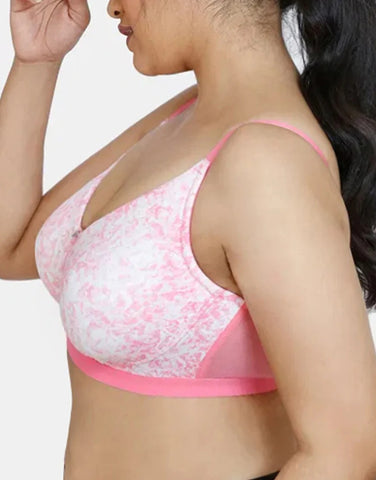 True Curv Double Layered Non Wired Full Coverage Super Support Bra - Pink Print
