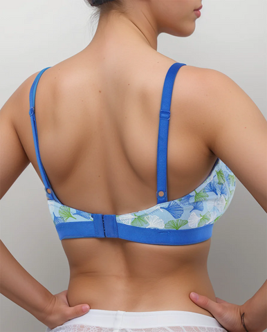 DOUBLE LAYERED COTTON WIREFREE BRA WITH FLORAL PRINT-BLUE