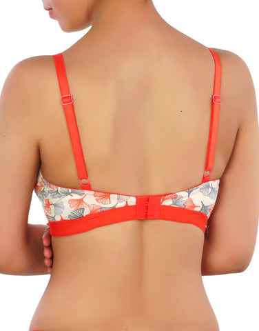 DOUBLE LAYERED COTTON WIREFREE PRINTED BRA-ORANGE