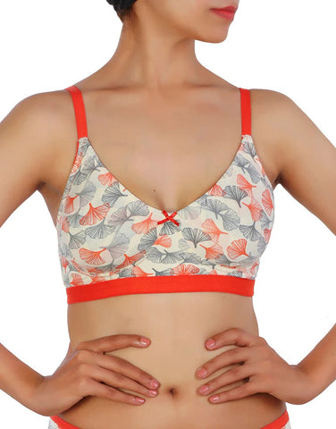 DOUBLE LAYERED COTTON WIREFREE PRINTED BRA-ORANGE