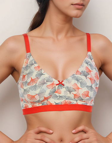 DOUBLE LAYERED COTTON WIREFREE PRINTED BRA-ORANGE
