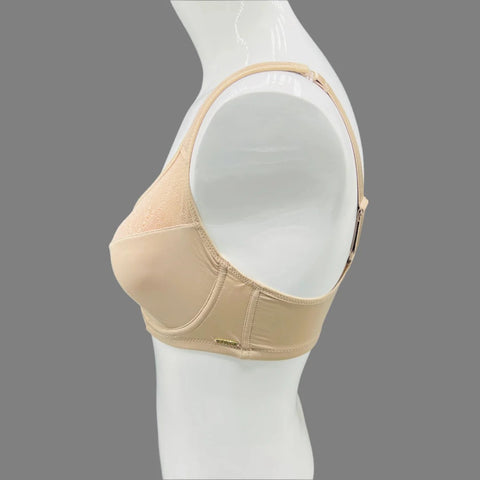 Curvy Double Layered Minimizer Wired Bra with Lace Touch-BEIGE