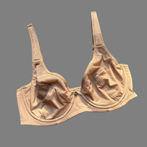 Curvy Double Layered Minimizer Wired Bra with Lace Touch-BEIGE