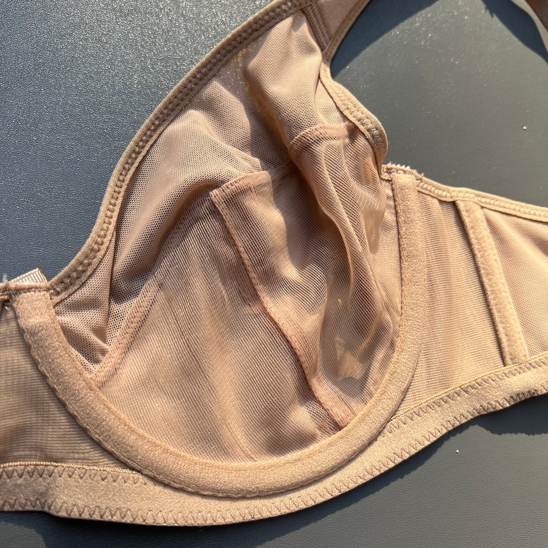 Curvy Double Layered Minimizer Wired Bra with Lace Touch-BEIGE