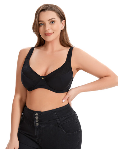 Curvy Double Layered All over Lace Bralette-BLACK