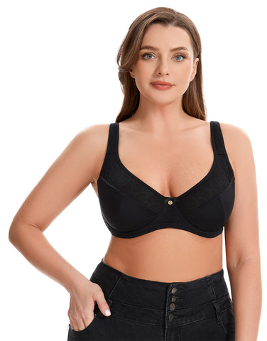 Curvy Double Layered All over Lace Bralette-BLACK