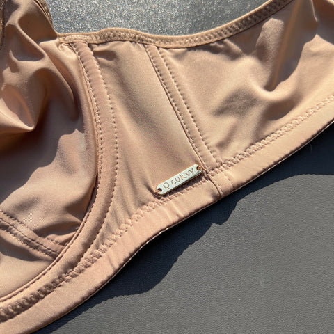 Curvy Double Layered Minimizer Wired Bra with Lace Touch-BEIGE