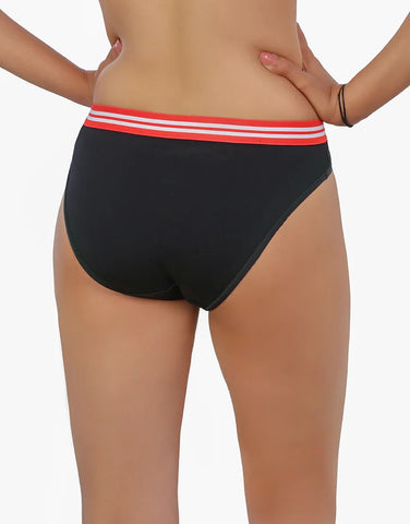 LIGHTLY PADDED NON WIRED TSHIRT BRA WITH STRIPED ELASTIC WAIST BAND-BLACK
