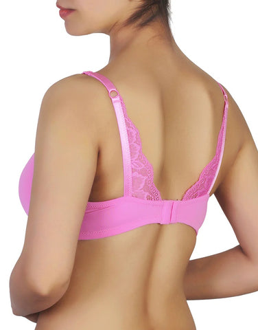 Wireless Go To T-Shirt Bra With a Touch Of Lace-PINK COSMOS