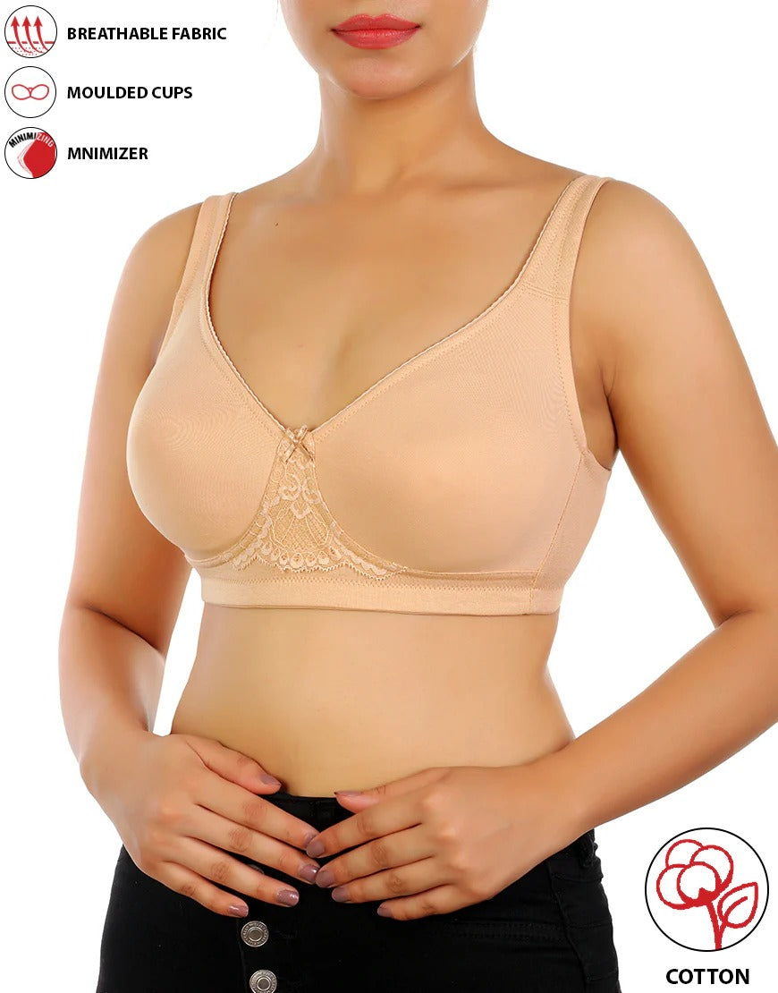 COTTON FULL COVERAGE SINGLE LAYERED WIRE-FREE BRA -SKIN