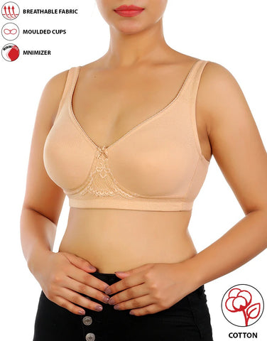 COTTON FULL COVERAGE SINGLE LAYERED WIRE-FREE BRA -SKIN
