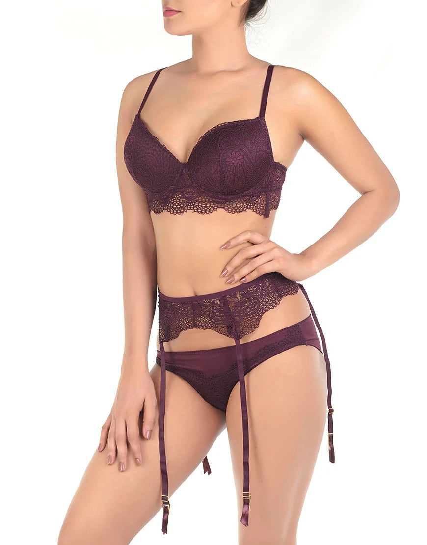 LACE PUSH UP BRA SET WITH GARTER BELT-FIG (Copy)