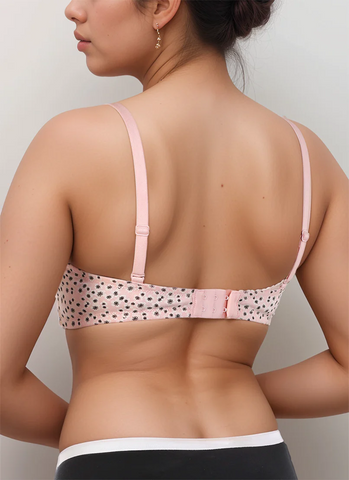 COTTON DOUBLE LAYERED MID HIGH PANEL NON WIRED PRINTED BRA -CANDY FLORAL PRINT