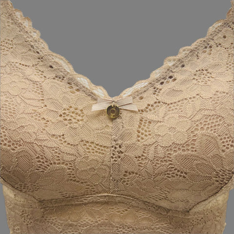 Curvy Double Layered All over Lace Bralette-BEIGE
