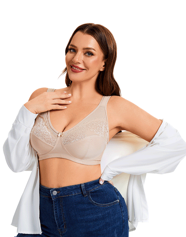 Plus Quattro Support Full-Coverage Wirefree Bra With Side Shaping Panels And Cushioned Straps-TOASTED ALMOND